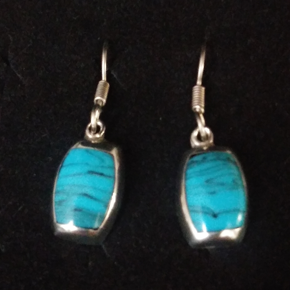 Stunning Vintage Taxco Sterling Turquoise Earrings - Picture 5 of 10